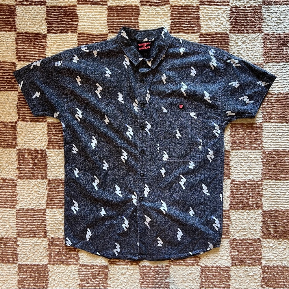 RARE SS 2011 Warriors of Radness Blue Abstract Graphic Short Sleeve Button Shirt